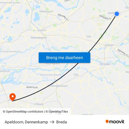 Apeldoorn, Dennenkamp to Breda map