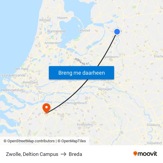 Zwolle, Deltion Campus to Breda map