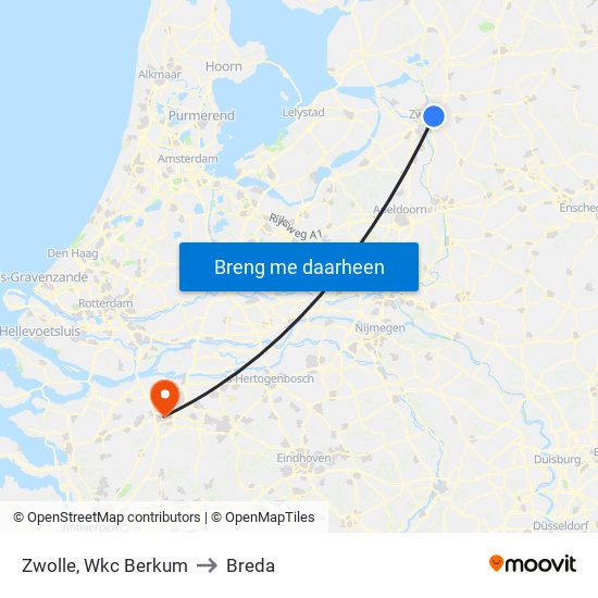 Zwolle, Wkc Berkum to Breda map