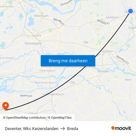Deventer, Wkc Keizerslanden to Breda map