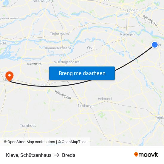 Kleve, Schützenhaus to Breda map