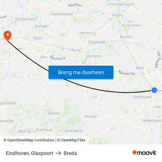 Eindhoven, Glaspoort to Breda map