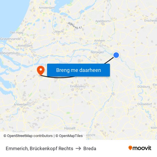Emmerich, Brückenkopf Rechts to Breda map