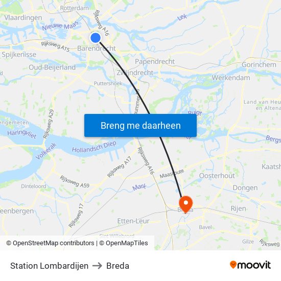 Station Lombardijen to Breda map