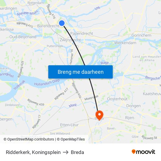 Ridderkerk, Koningsplein to Breda map