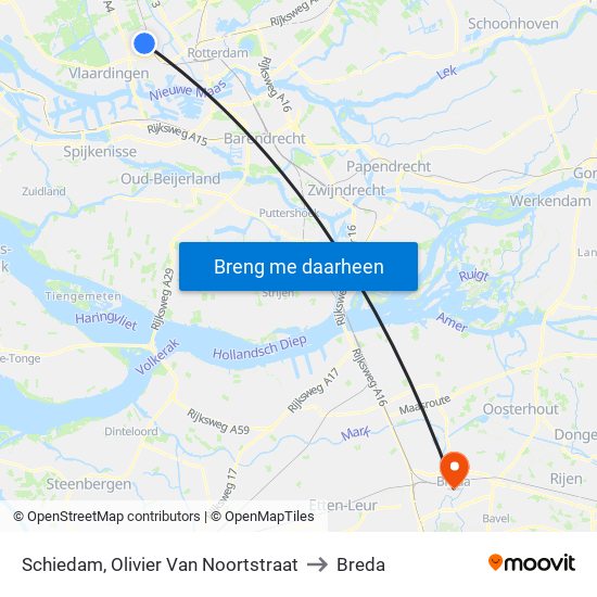 Schiedam, Olivier Van Noortstraat to Breda map