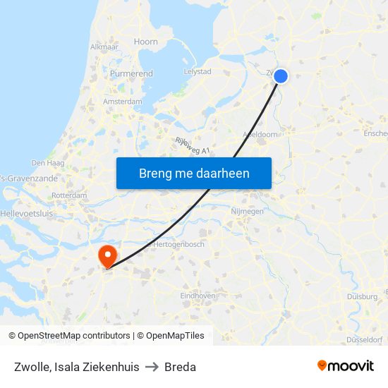 Zwolle, Isala Ziekenhuis to Breda map