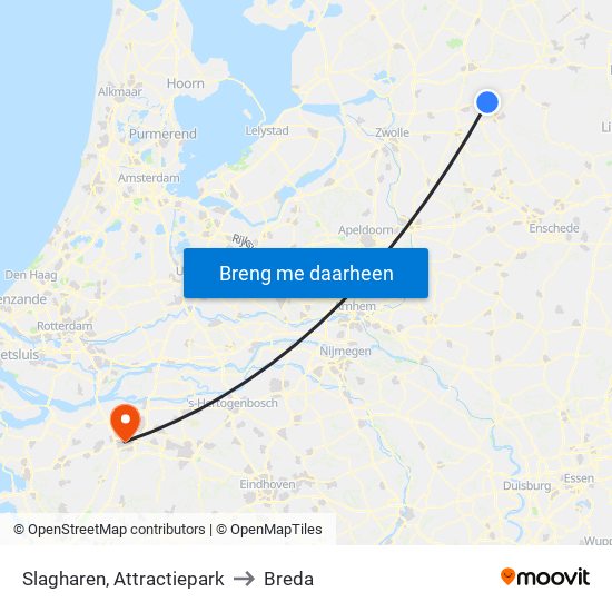 Slagharen, Attractiepark to Breda map