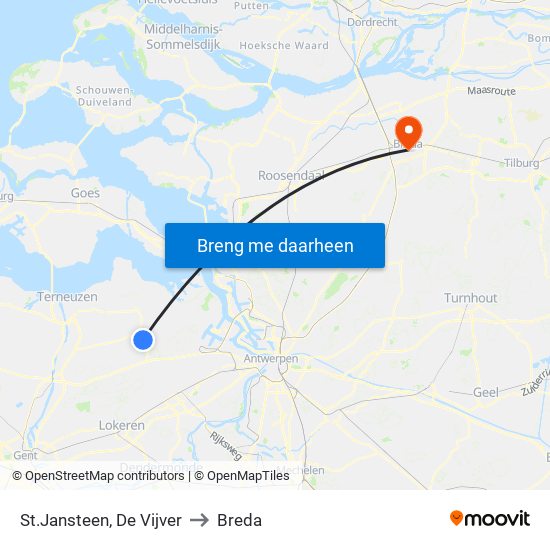 St.Jansteen, De Vijver to Breda map