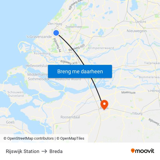 Rijswijk Station to Breda map