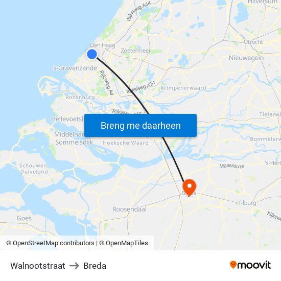 Walnootstraat to Breda map