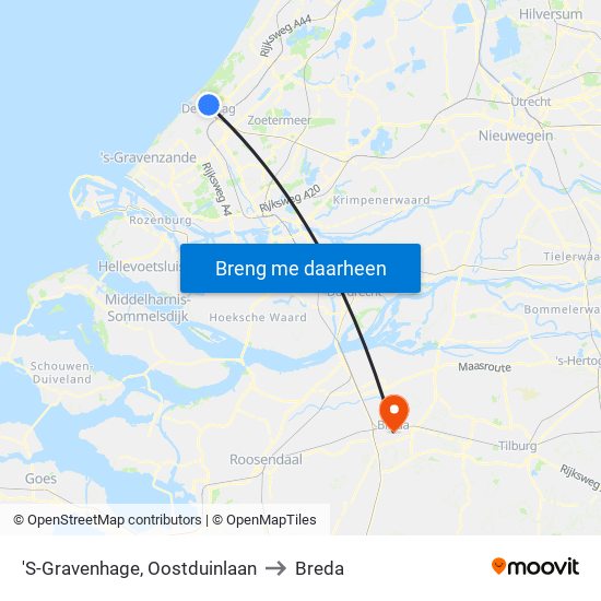 'S-Gravenhage, Oostduinlaan to Breda map