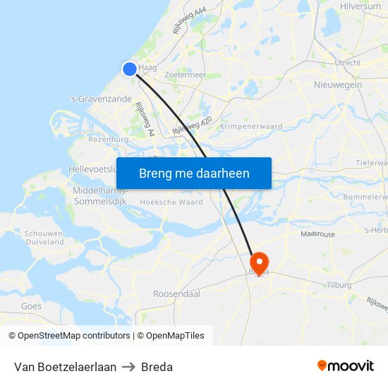 Van Boetzelaerlaan to Breda map