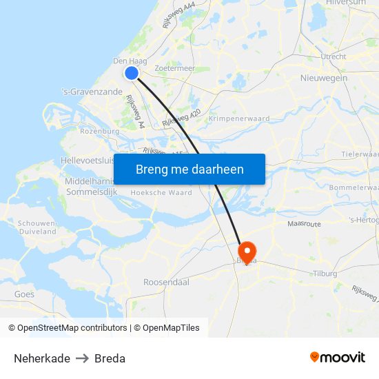 Neherkade to Breda map