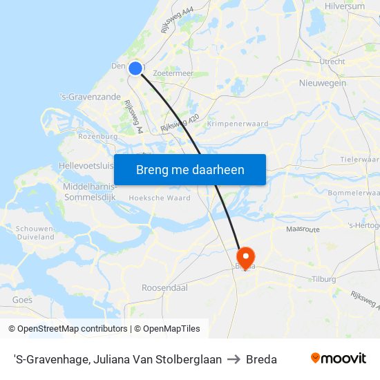 'S-Gravenhage, Juliana Van Stolberglaan to Breda map