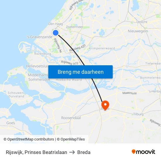 Rijswijk, Prinses Beatrixlaan to Breda map