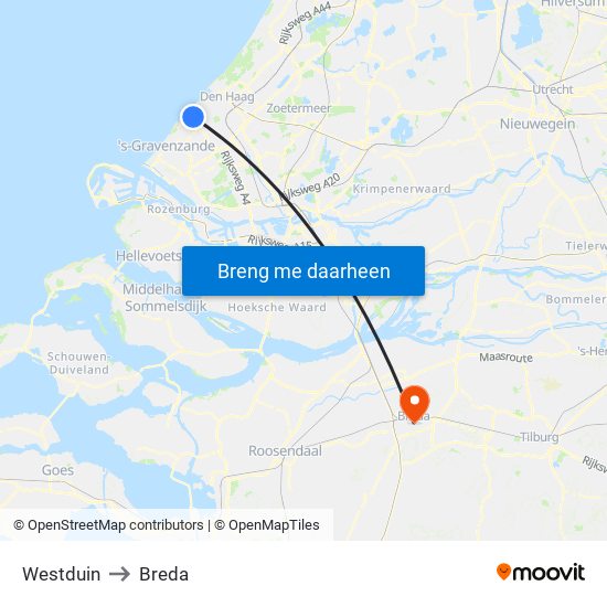 Westduin to Breda map
