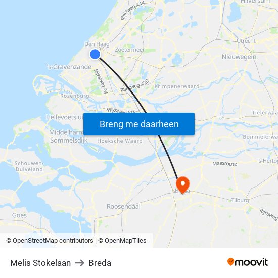 Melis Stokelaan to Breda map