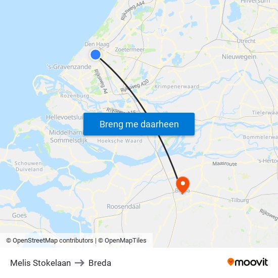 Melis Stokelaan to Breda map