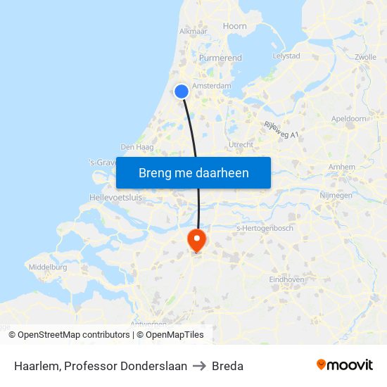 Haarlem, Professor Donderslaan to Breda map