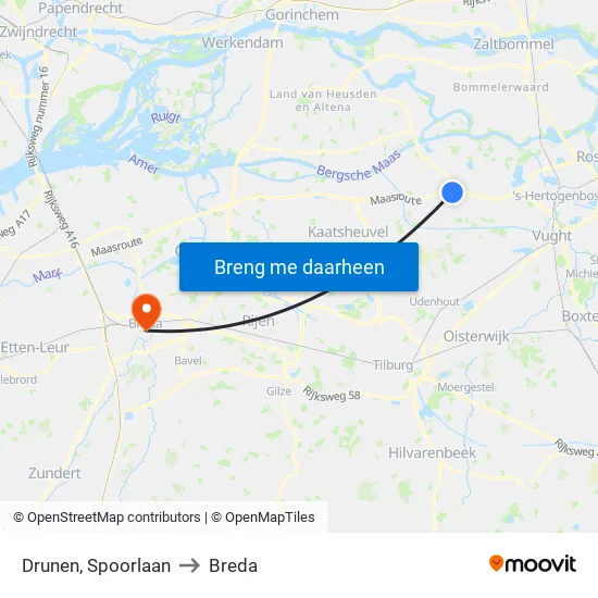 Drunen, Spoorlaan to Breda map