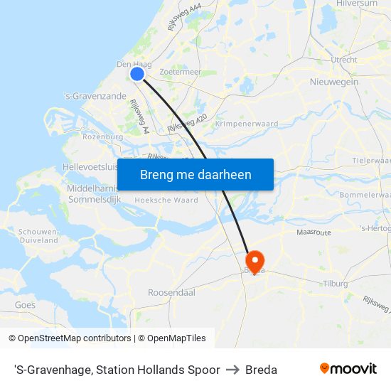 'S-Gravenhage, Station Hollands Spoor to Breda map