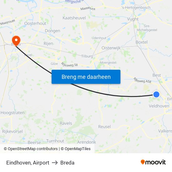 Eindhoven, Airport to Breda map