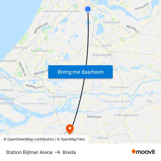 Station Bijlmer Arena to Breda map