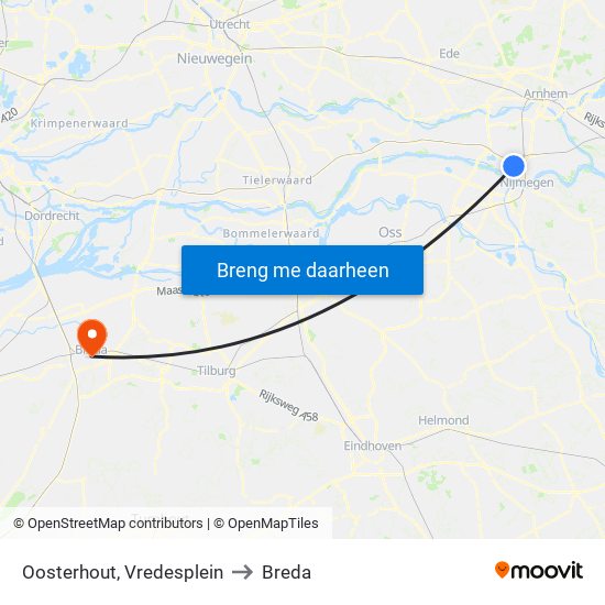 Oosterhout, Vredesplein to Breda map