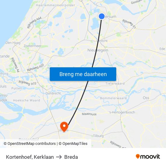 Kortenhoef, Kerklaan to Breda map