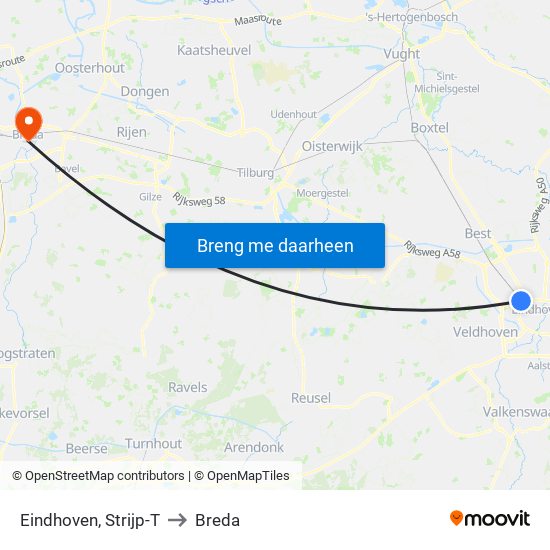 Eindhoven, Strijp-T to Breda map