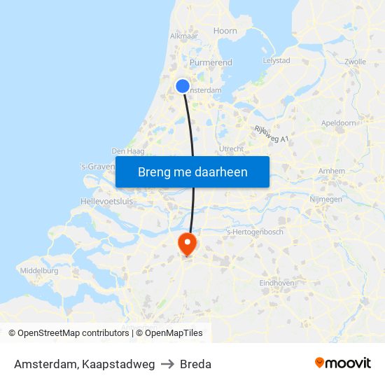 Amsterdam, Kaapstadweg to Breda map