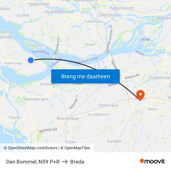 Den Bommel, N59 P+R to Breda map