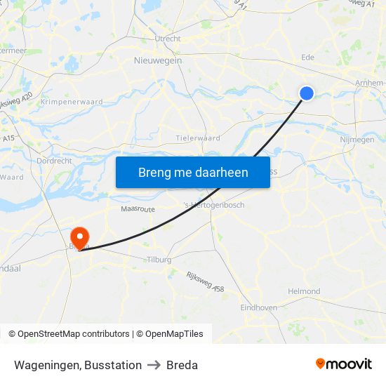 Wageningen, Busstation to Breda map