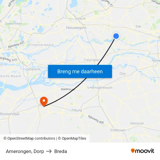 Amerongen, Dorp to Breda map