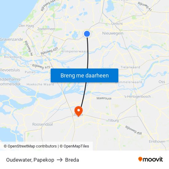 Oudewater, Papekop to Breda map