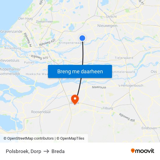Polsbroek, Dorp to Breda map