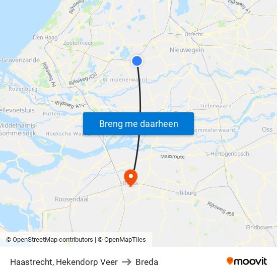 Haastrecht, Hekendorp Veer to Breda map