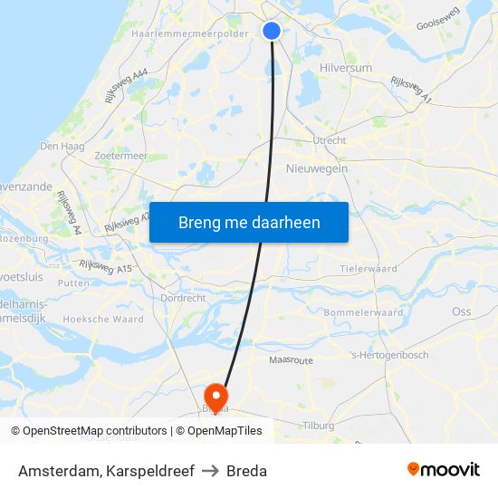 Amsterdam, Karspeldreef to Breda map