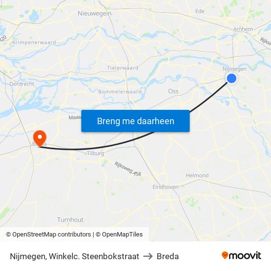 Nijmegen, Winkelc. Steenbokstraat to Breda map