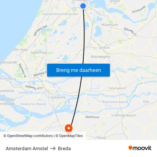 Amsterdam Amstel to Breda map