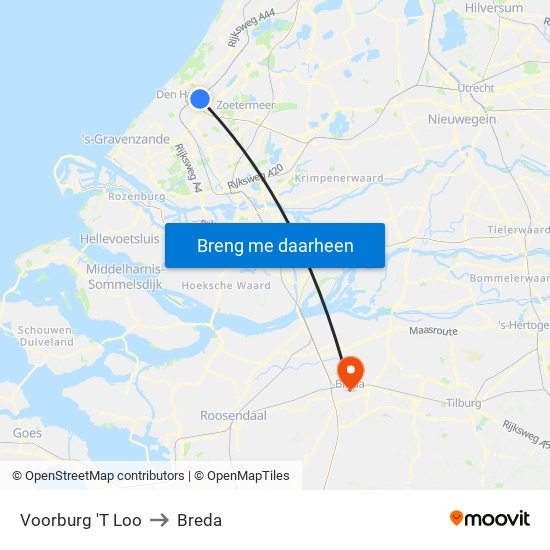 Voorburg 'T Loo to Breda map