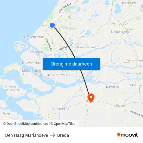 Den Haag Mariahoeve to Breda map
