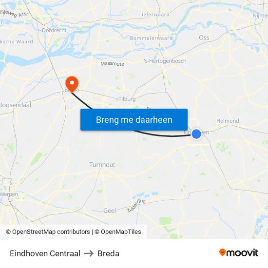 Eindhoven Centraal to Breda map