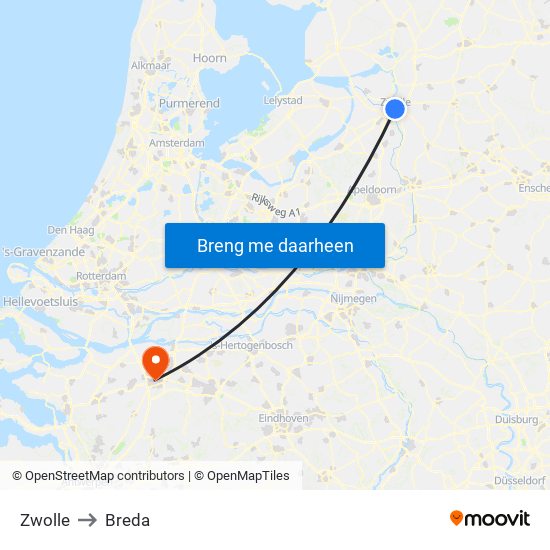 Zwolle to Breda map