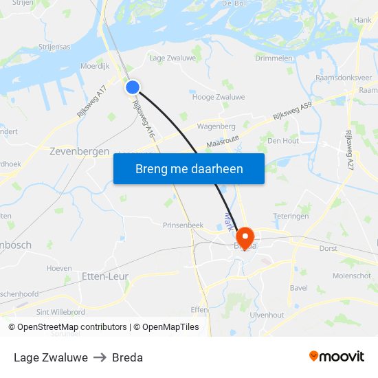 Lage Zwaluwe to Breda map