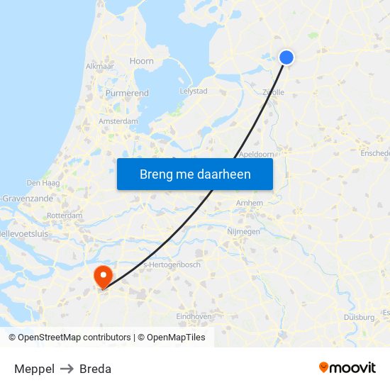 Meppel to Breda map