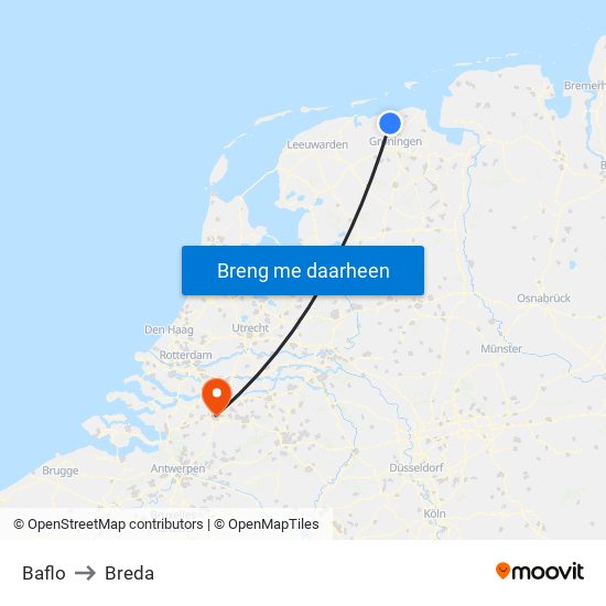 Baflo to Breda map