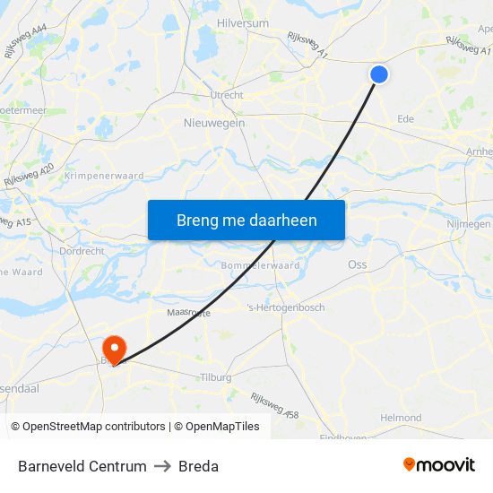 Barneveld Centrum to Breda map