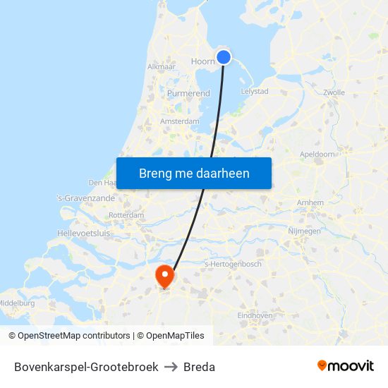 Bovenkarspel-Grootebroek to Breda map